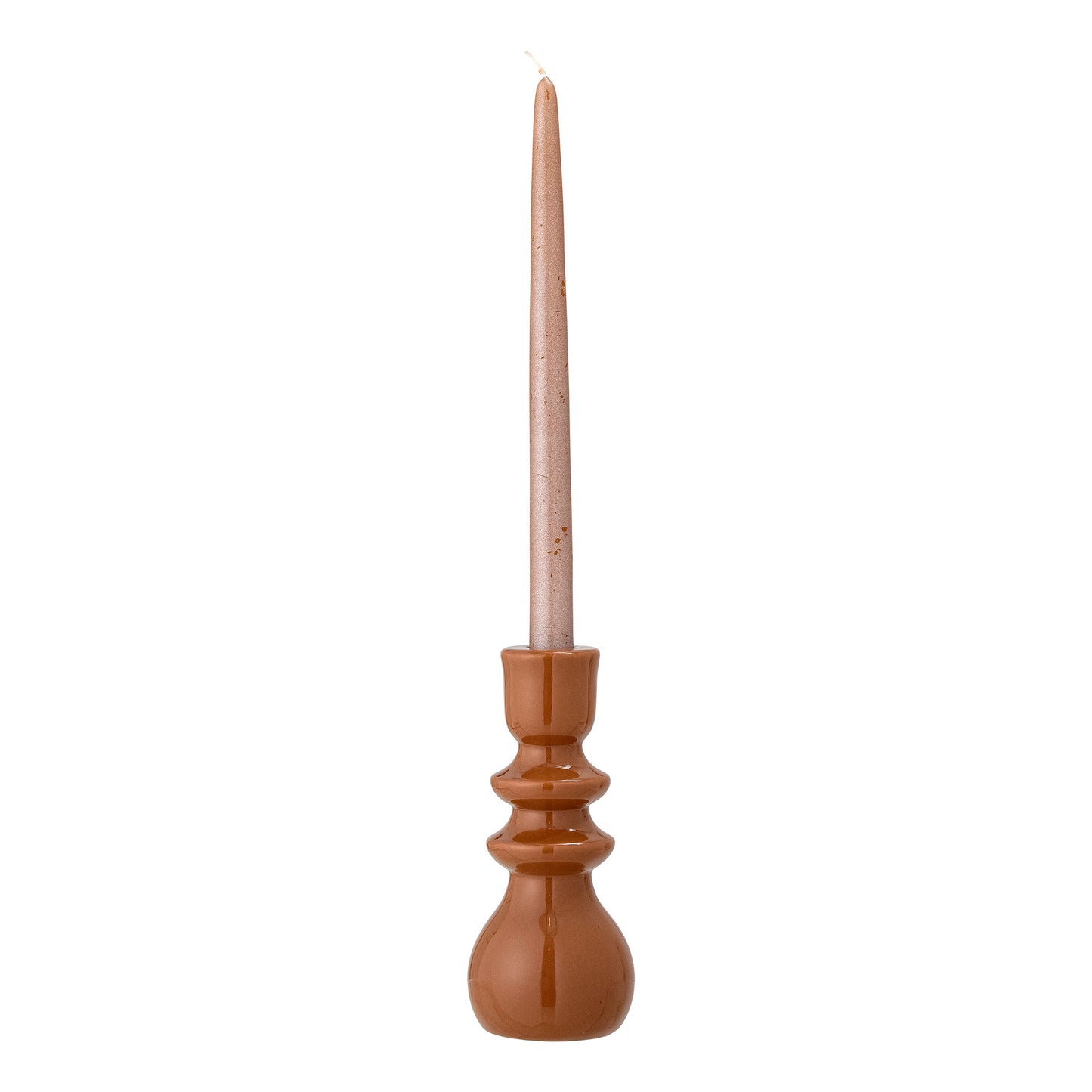 The Every Space handmade, stoneware Emie Candle holder, painted in a brownish hue, by Bloomingville