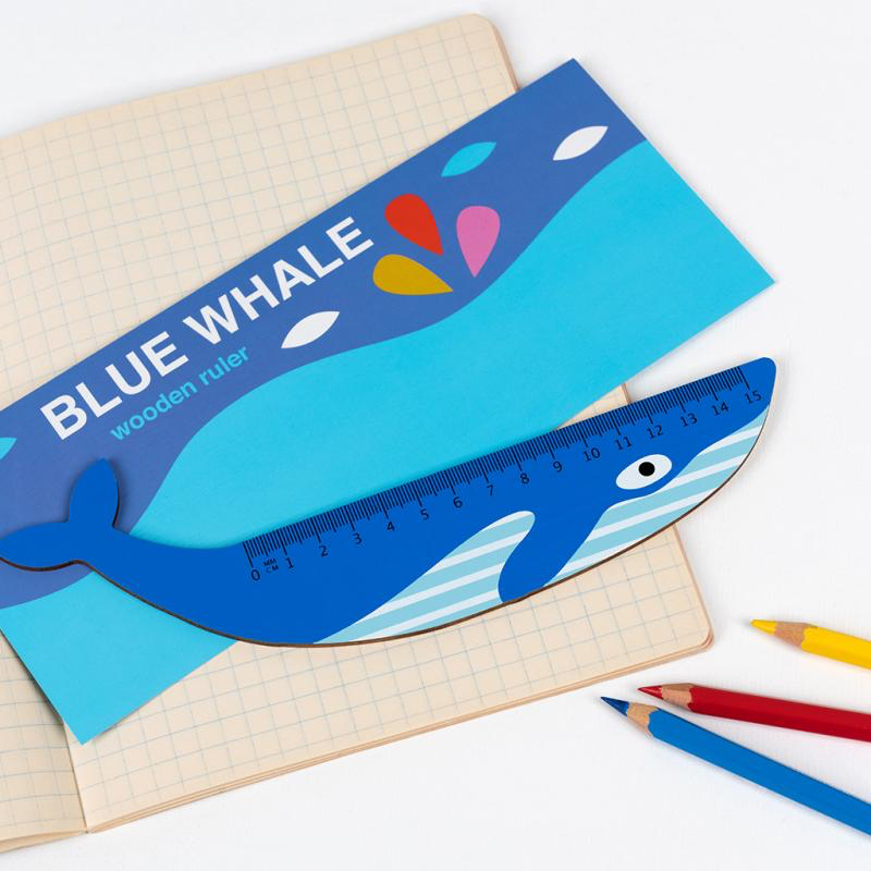 The Every Space sturdy Blue Whale Wooden Ruler in the shape of a blue whale by Rex London