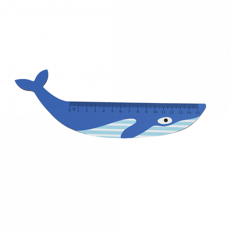 The Every Space sturdy Blue Whale Wooden Ruler in the shape of a blue whale by Rex London