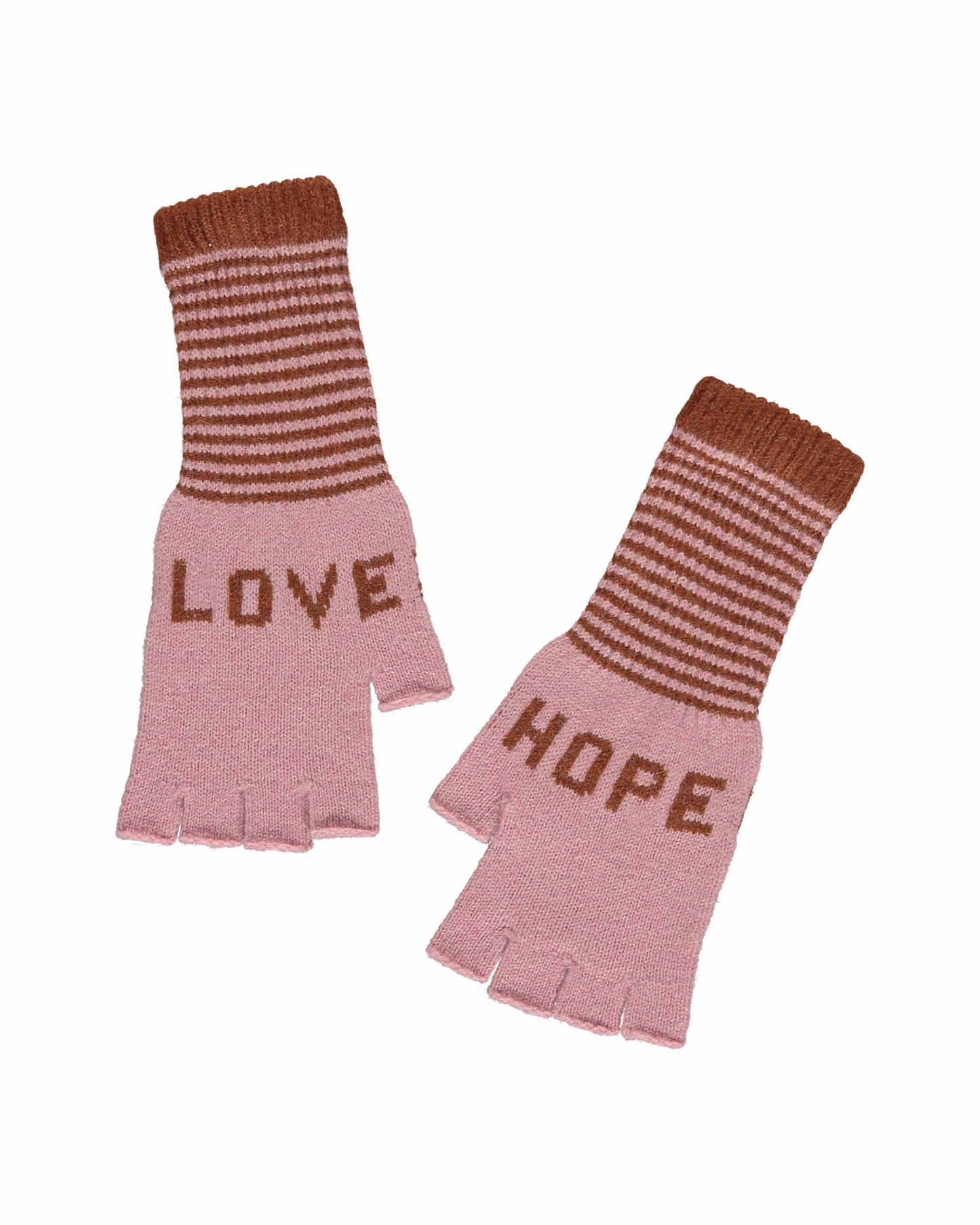 Fingerless Love Hope Gloves in Dusky Pink and Chestnut