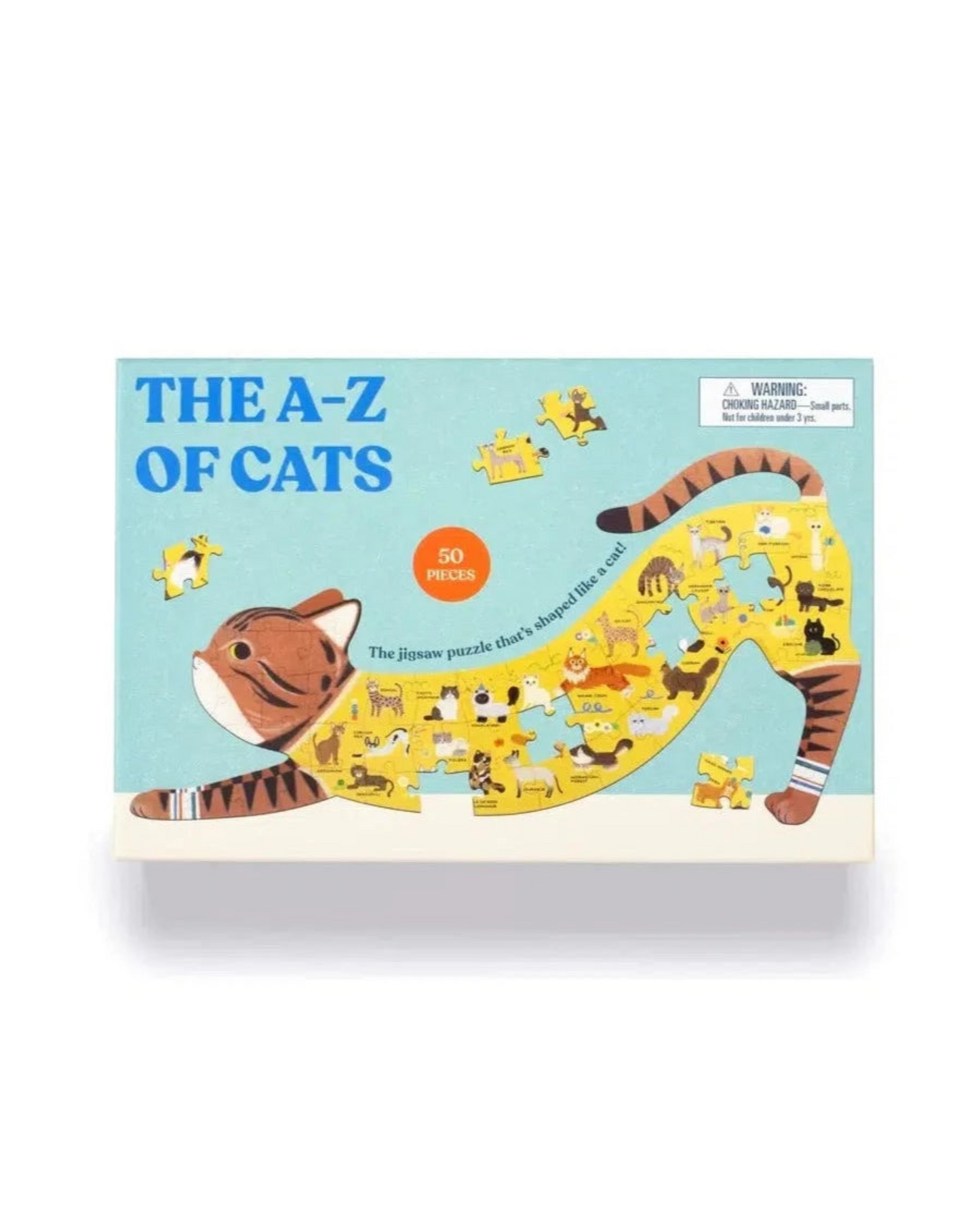 Puzzle of a cat for kids. The cat is stretching and the cat body is made of many types of cats