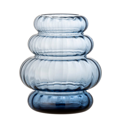 The Every Space curvy Bing Vase in blue spray coloured glass for flowers or decoration, by Bloomingville