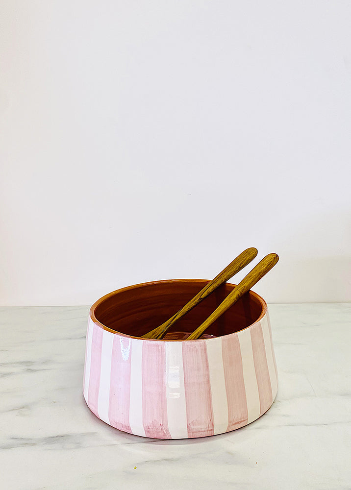 Large 'Bold Stripe' Tapered Salad Bowl in Mauve