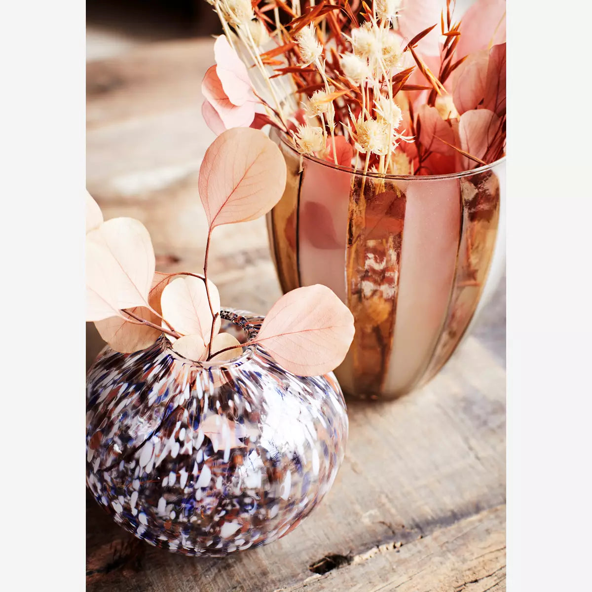 The Every Space handmade multi-coloured glass vase in orange, blue, and white for fresh and dried flowers by Madam Stoltz