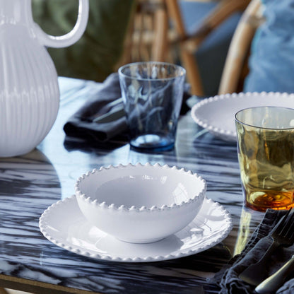 Pearl white ceramic bowl with border detailing 