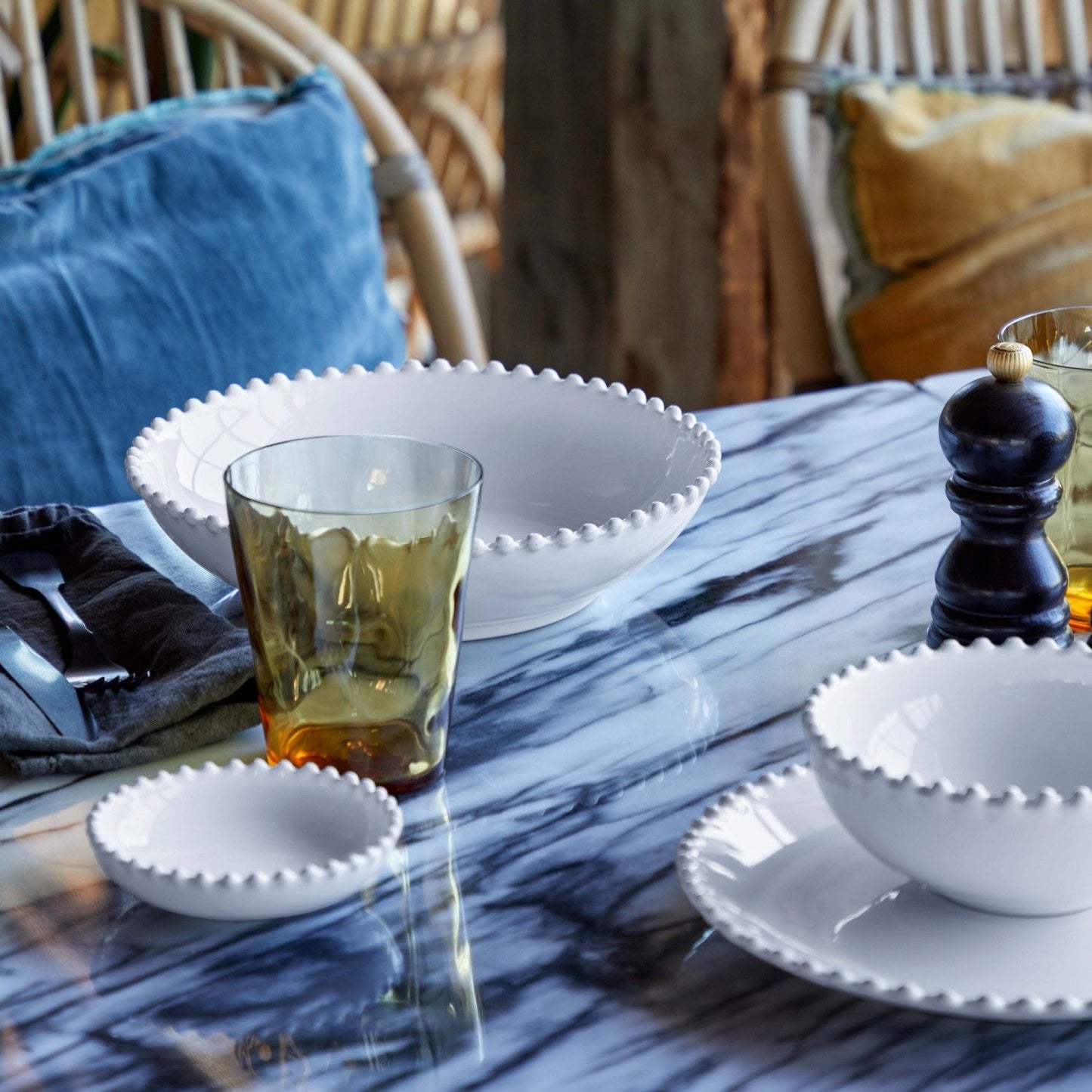 The Every Space fine stoneware mini white bowl with pearl style edging detail by Costa Nova