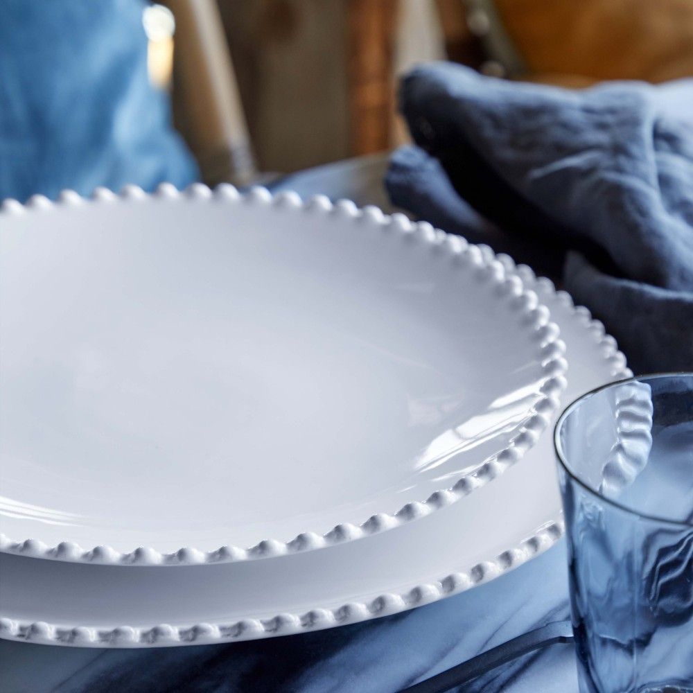 The Every Space 28cm, white, fine stoneware dinner plate with pearl style beaded edging detail, by Costa Nova