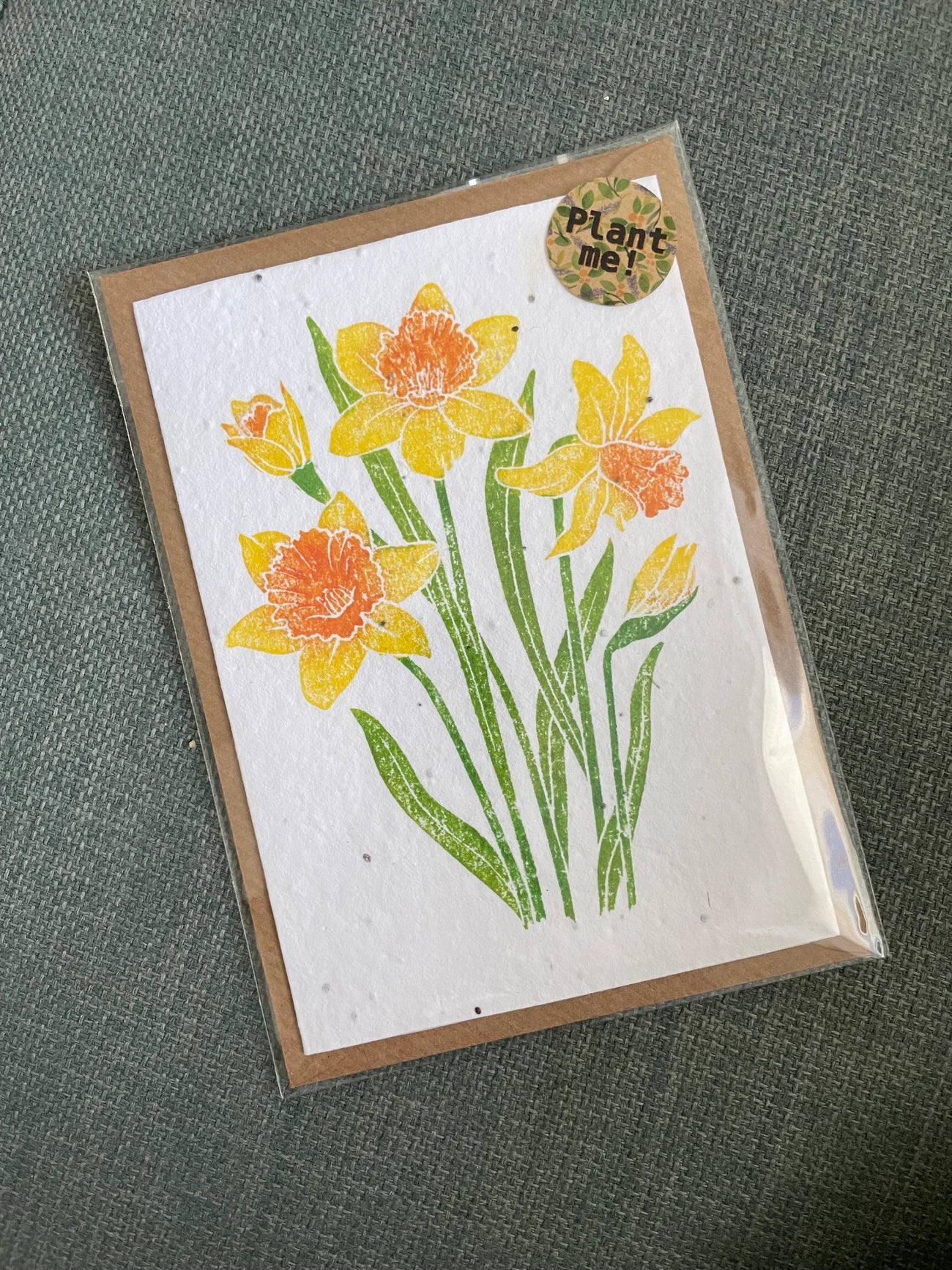 Daffodil Wildflower Seed Card - Plantable Spring Lino Art