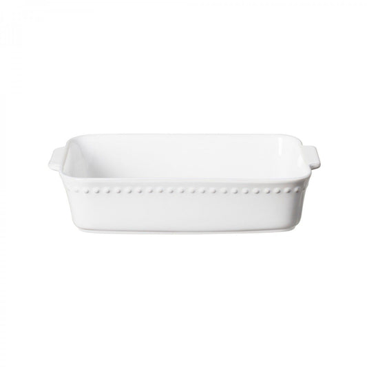White ceramic large oven dish with pearl details around the edge