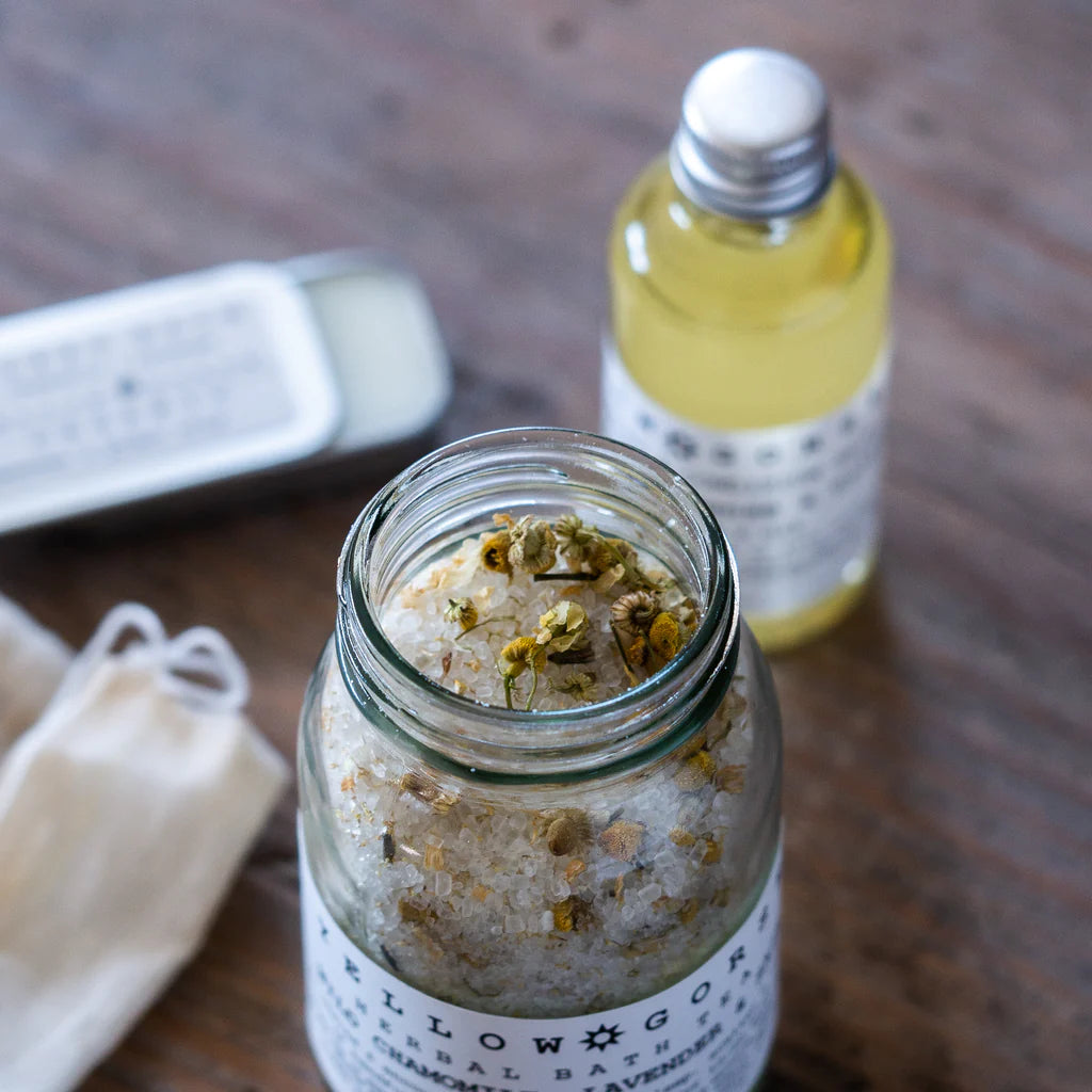 The Every Space Relax & Unwind Botanical Gift Set by Yellow Gorse with Sleep Balm, Bath & Body Oil, and Herbal Bath Tea
