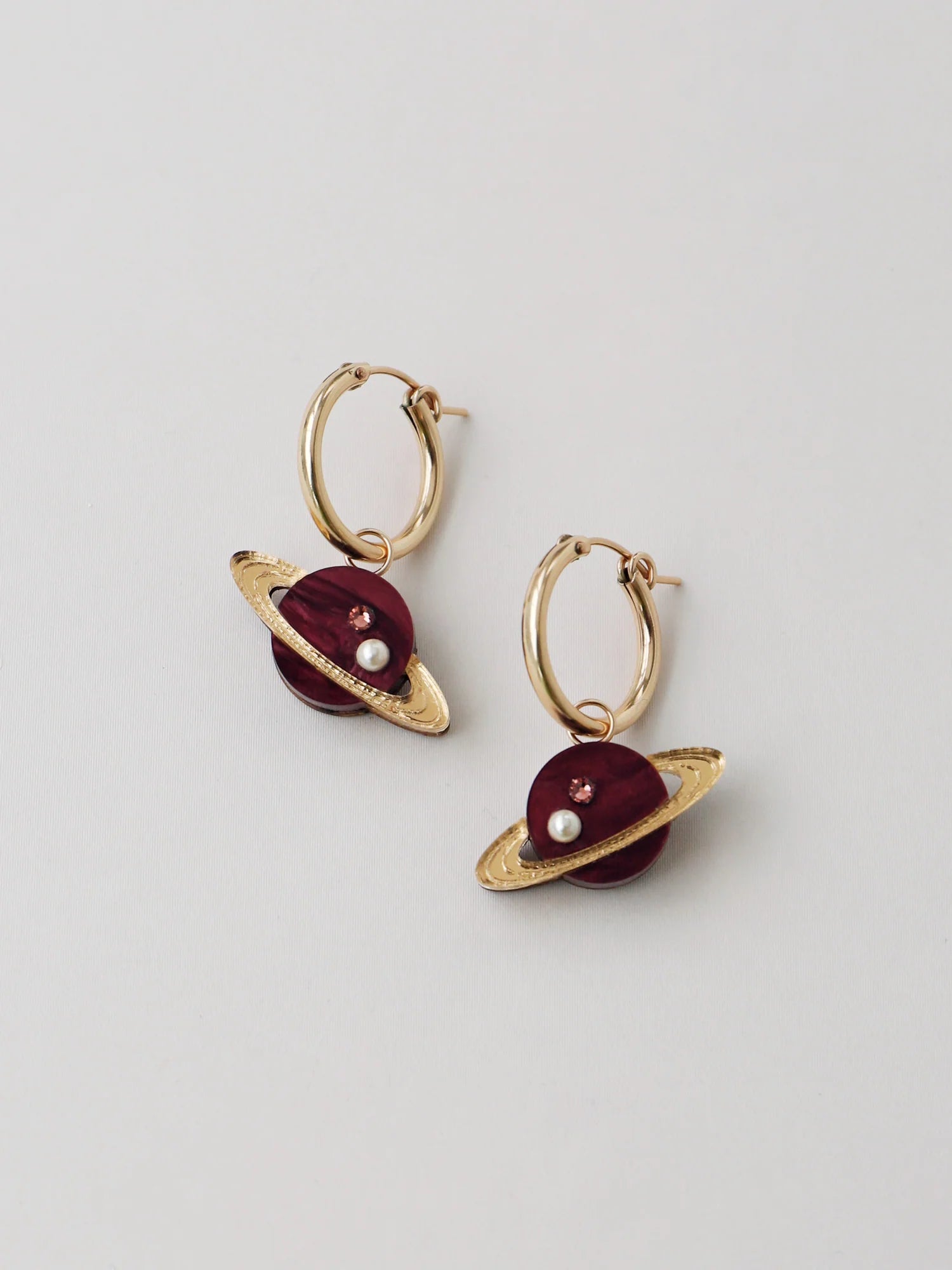 Saturn Hoops in Cherry by wolf and moon