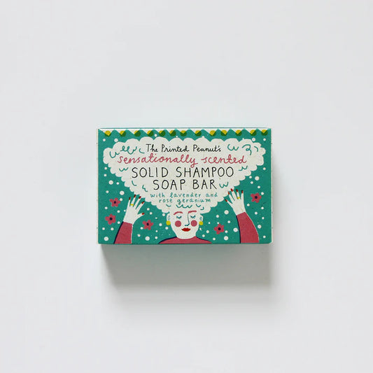 The Every Space sensationally scented Solid Shampoo Soap bar with lavender and rose geranium by The Printed Peanut