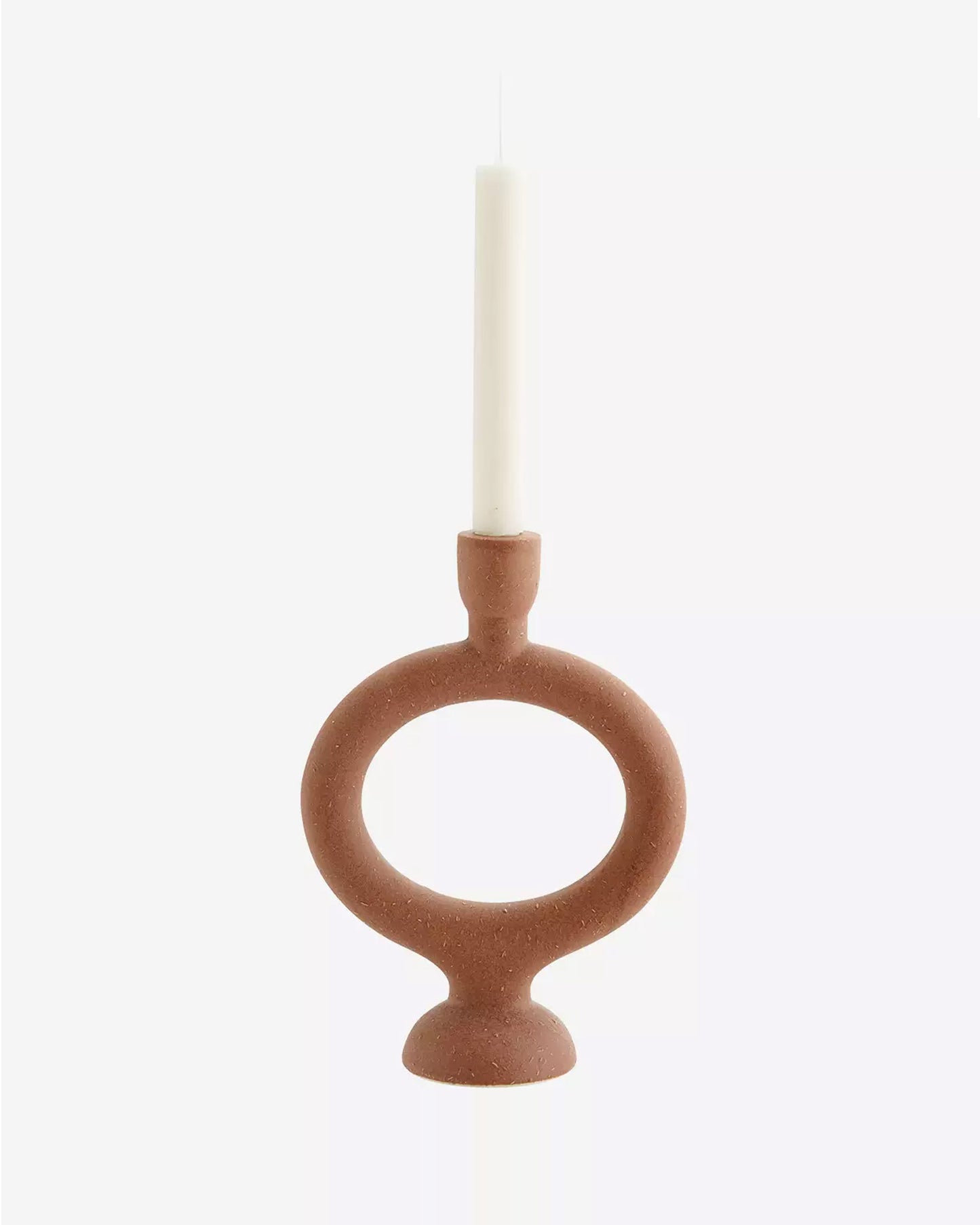 Stoneware Candle Holder, Round Body in Brick