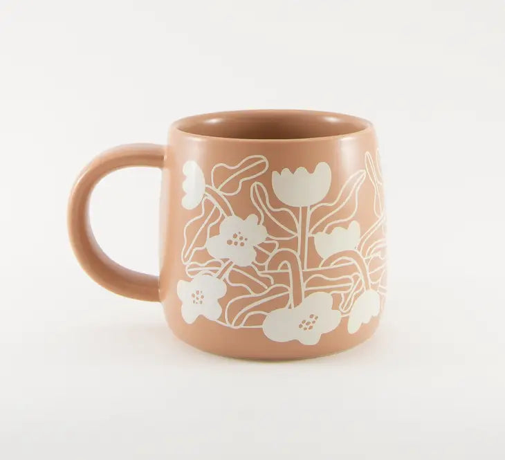 The Every Space dusky pink mug with 'take good care of yourself' text and floral design by People I've Loved