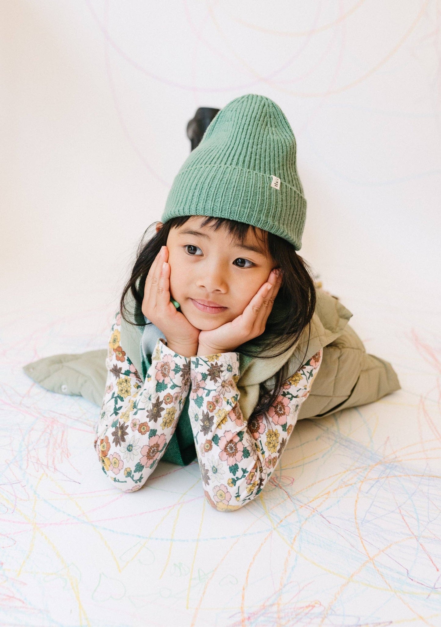 Merino Wool Kids Beanie in Green