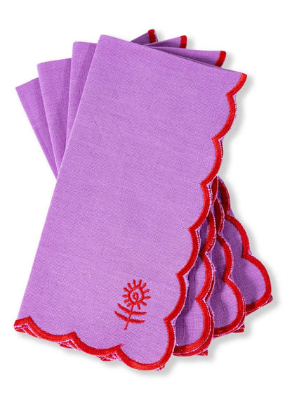 The Every Space scalloped linen napkin in lilac and cherry by Furbish studio, handmade in India