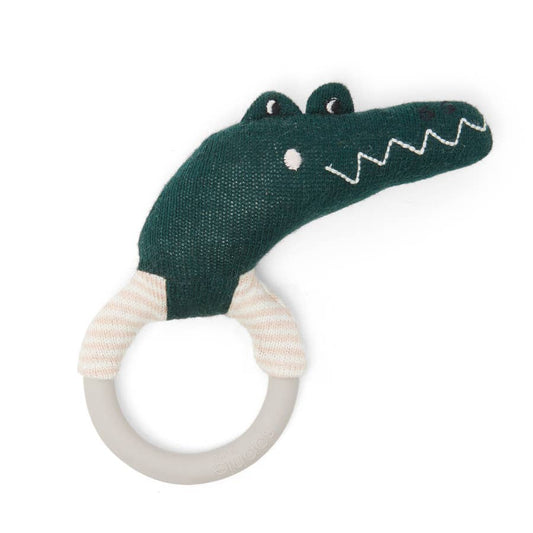 Cotton Knit & Silicone Teether Rattle - Crocodile