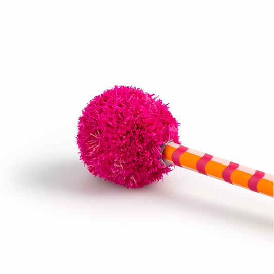 Pom Pom Pencil with pink raffia-style straw pom-pom , FSC-certified wood and graphite lead, by Papier UK
