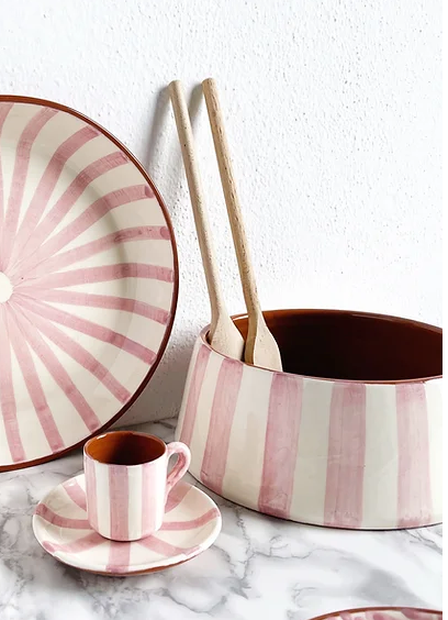 Large 'Bold Stripe' Tapered Salad Bowl in Mauve