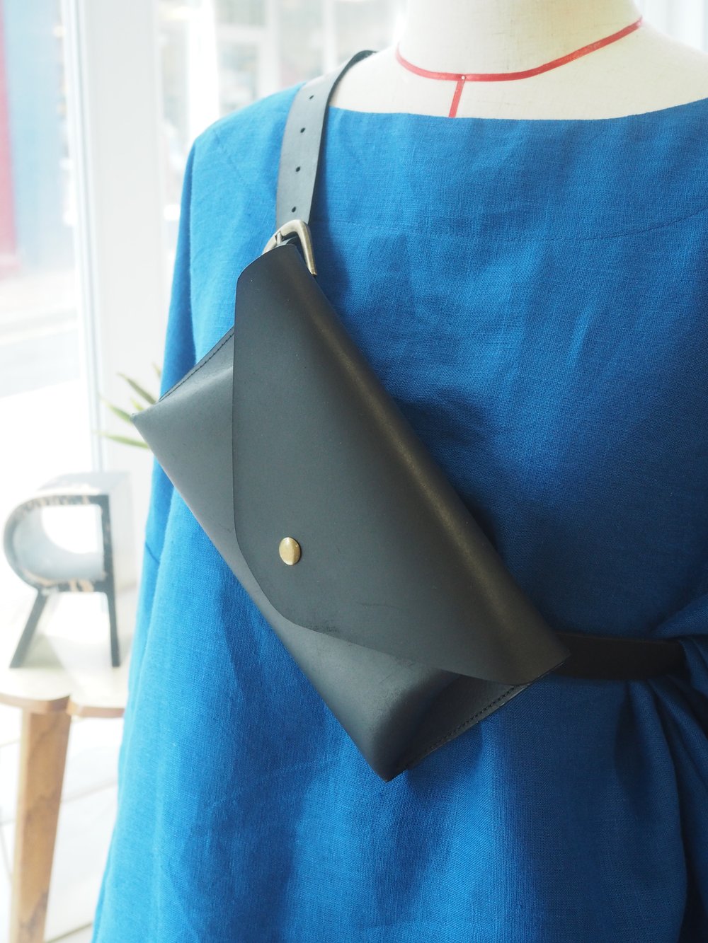 The Every Space Betty black leather belt bag by Roake Studio
