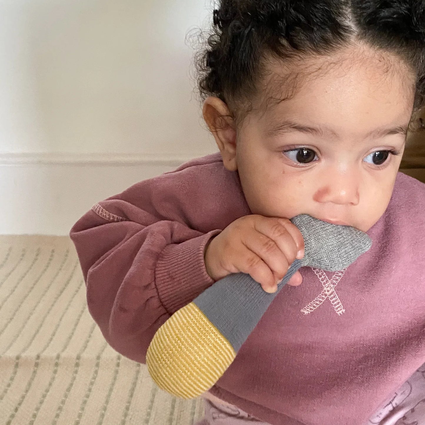 Cat Cotton Knit Baby Rattle in Blue