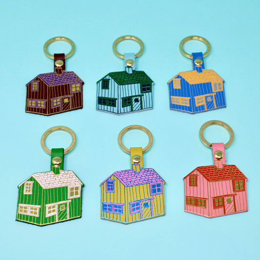 Log Cabin Leather Keyring