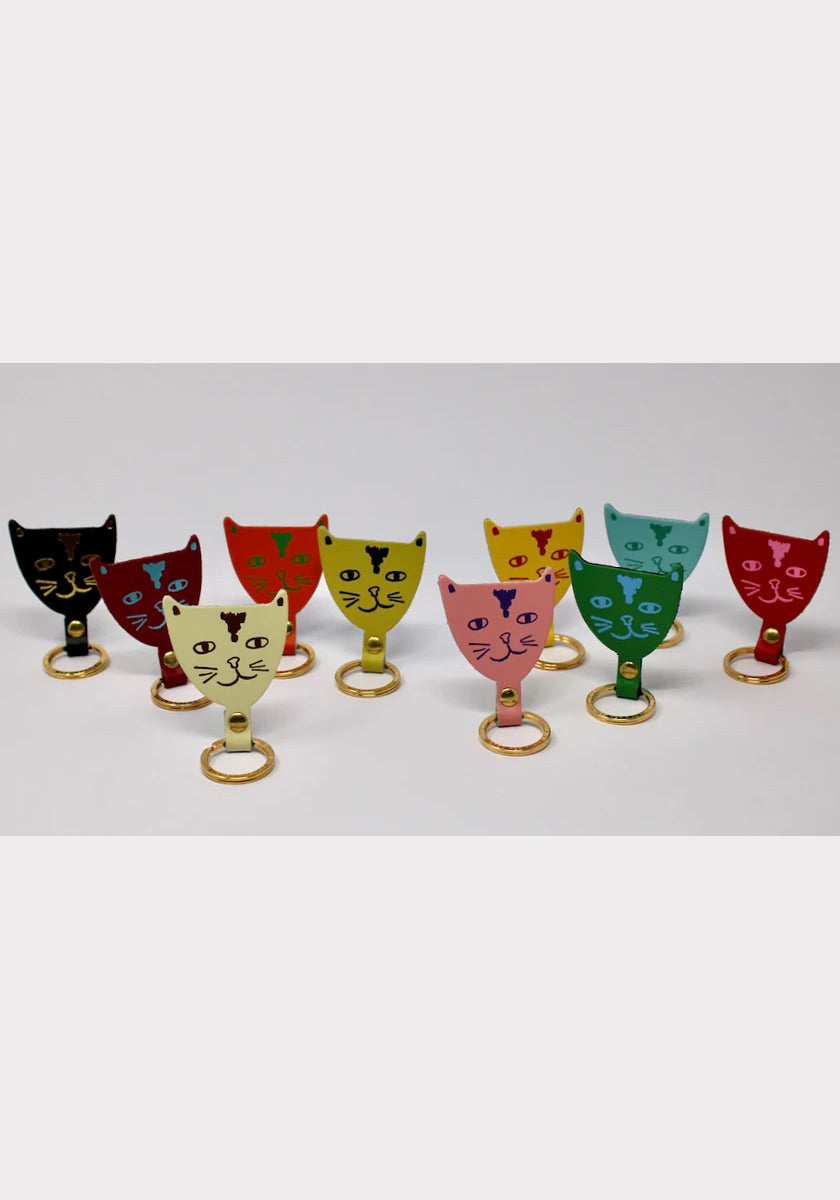 Cat Head Leather Keyring