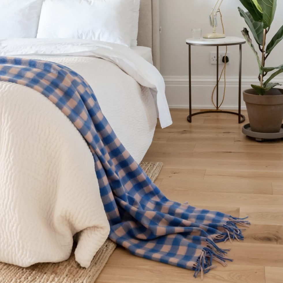 Lambswool Blanket in Cobalt Gingham