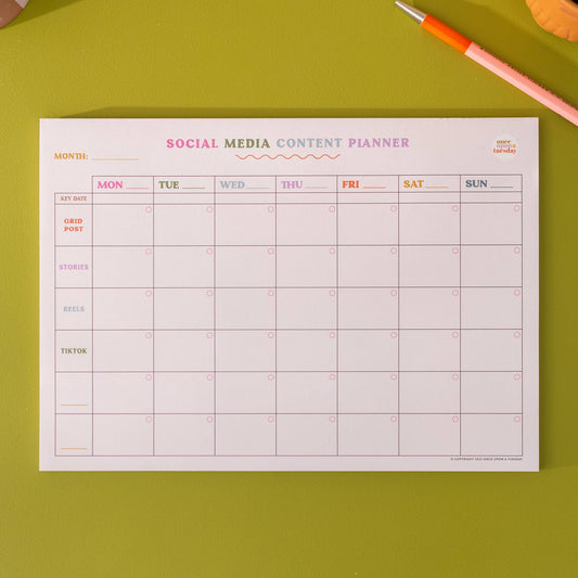 Social Media Weekly Content Planning Pad | A4 | Colourful