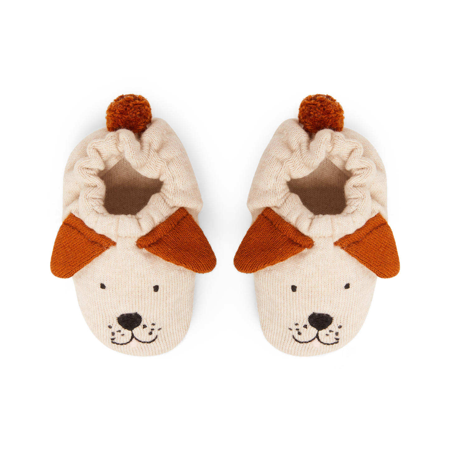 Cotton Knit Baby Booties - Dog