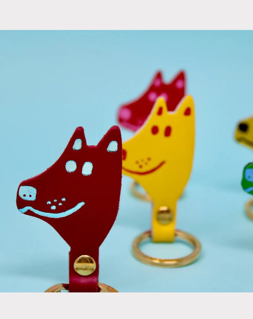 Dog Head Leather Keyring