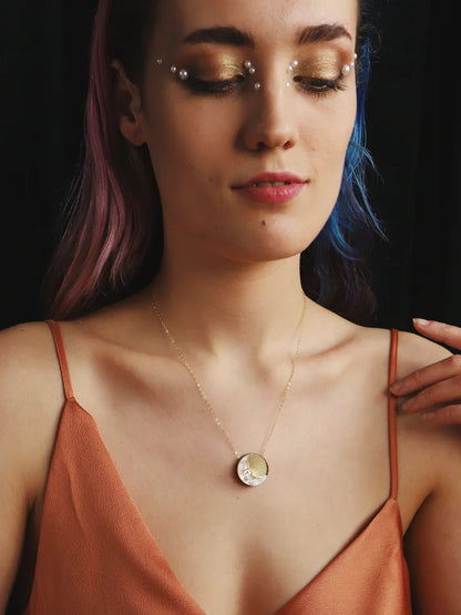 Silver Crescent Moon Necklace by wolf and moon in acrylic on model