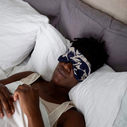 The Every Space navy blue sleep Eye Mask in Linen and Merino wool by Blasta