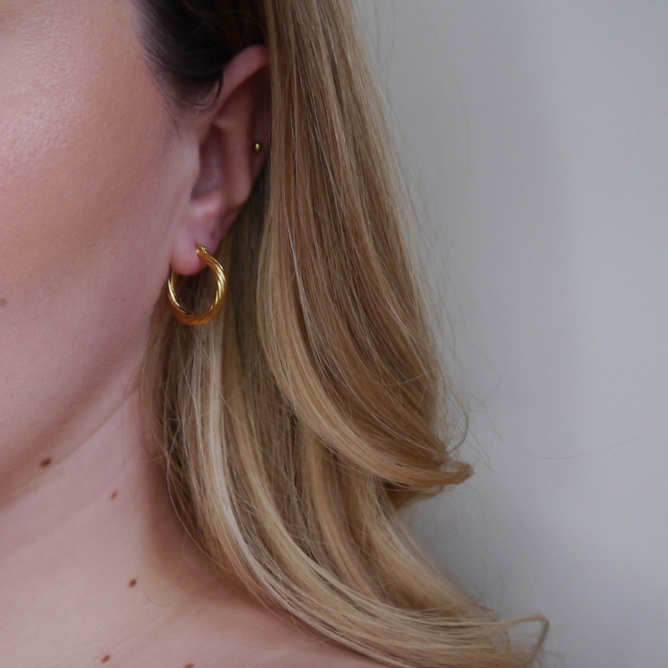 The Every Space stainless steel waterproof Shearwater hoop earrings by Nula