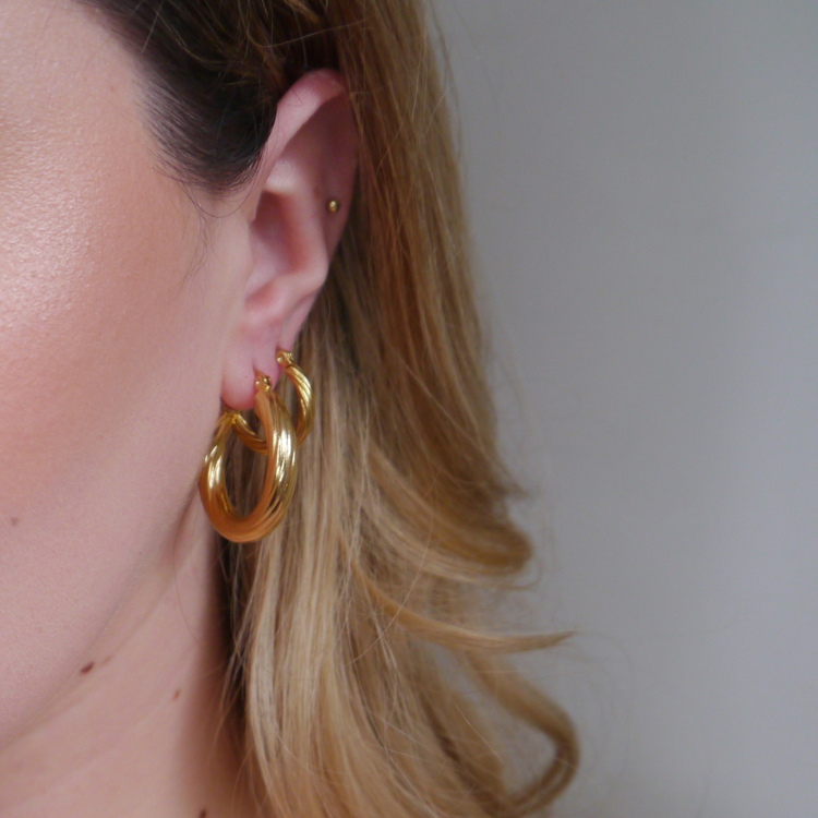 The Every Space stainless steel waterproof Shearwater hoop earrings by Nula