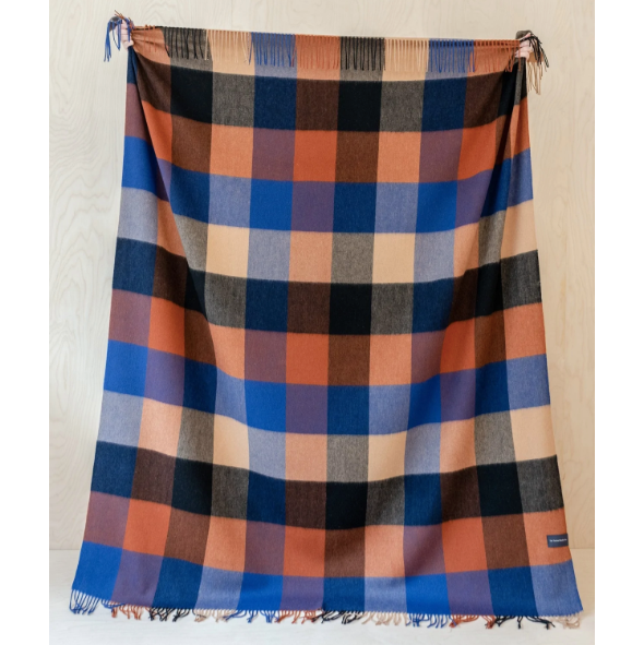 Lambswool Blanket in Cobolt Block Check