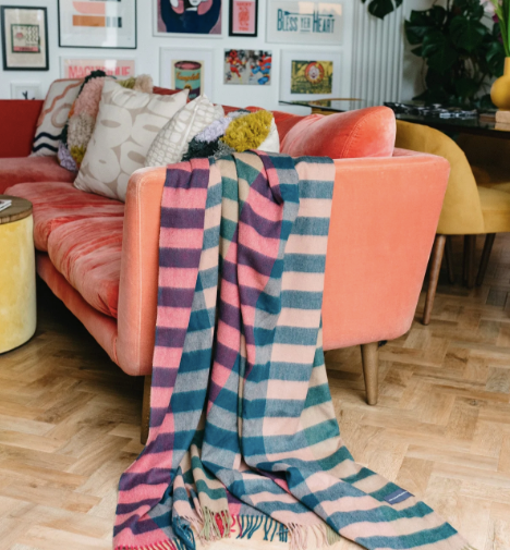 Lambswool Blanket in Moss Column Check