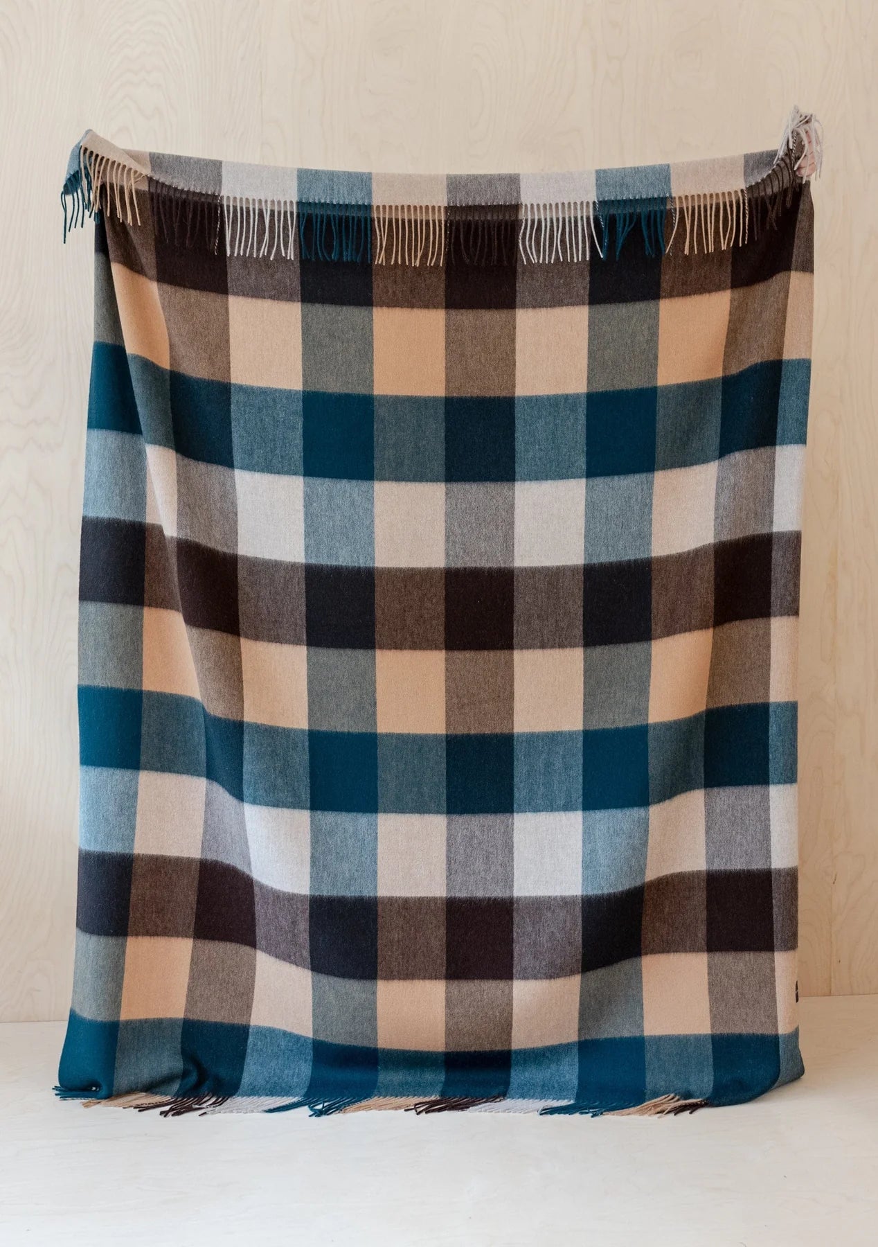 Lambswool Blanket in Teal Block Check