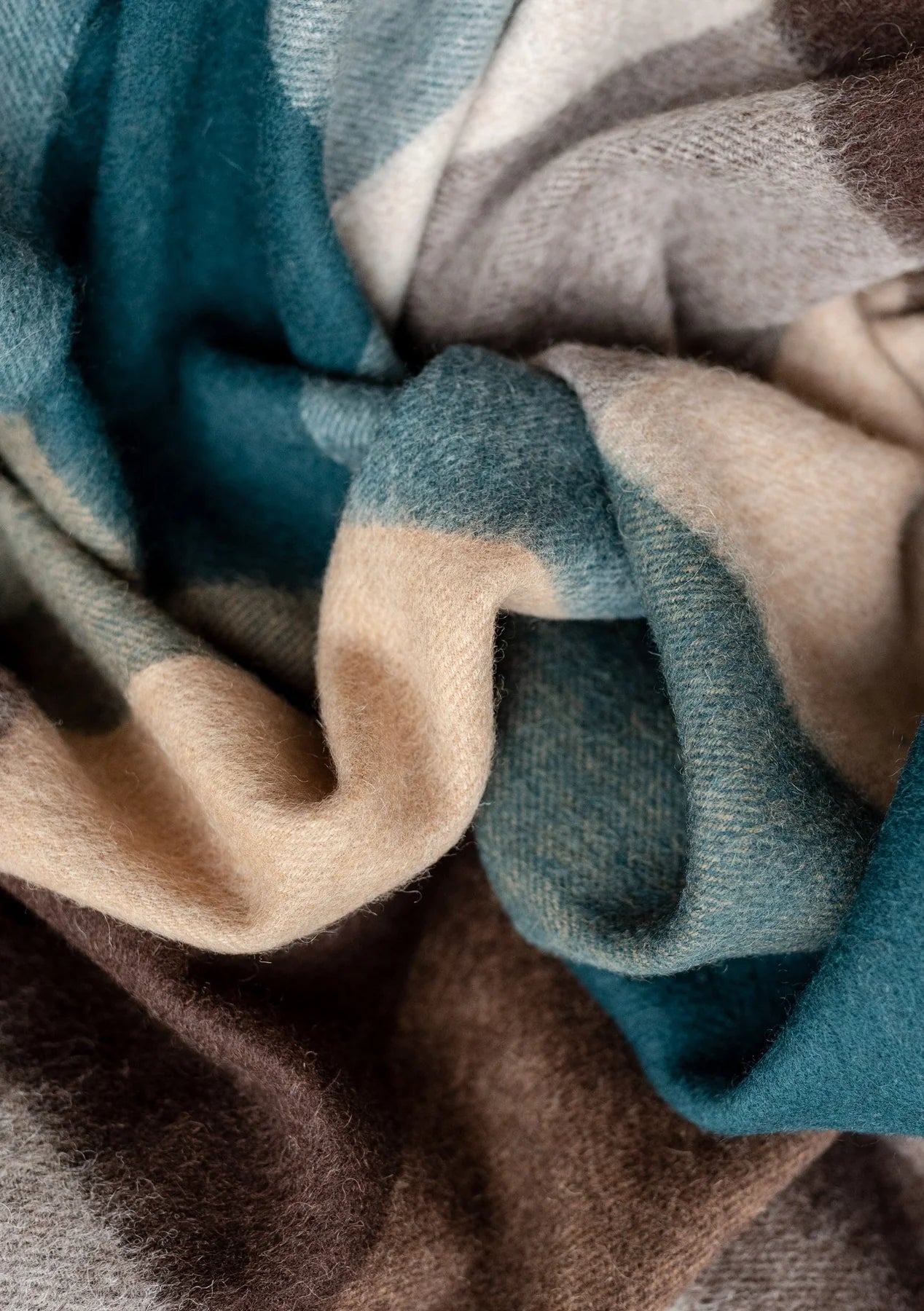 Lambswool Blanket in Teal Block Check