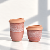 Ceramic flat white cup in Seville Terracotta, further view