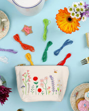 Stitch Your Flowers zip pouch embroidery kit by Chasing Threads