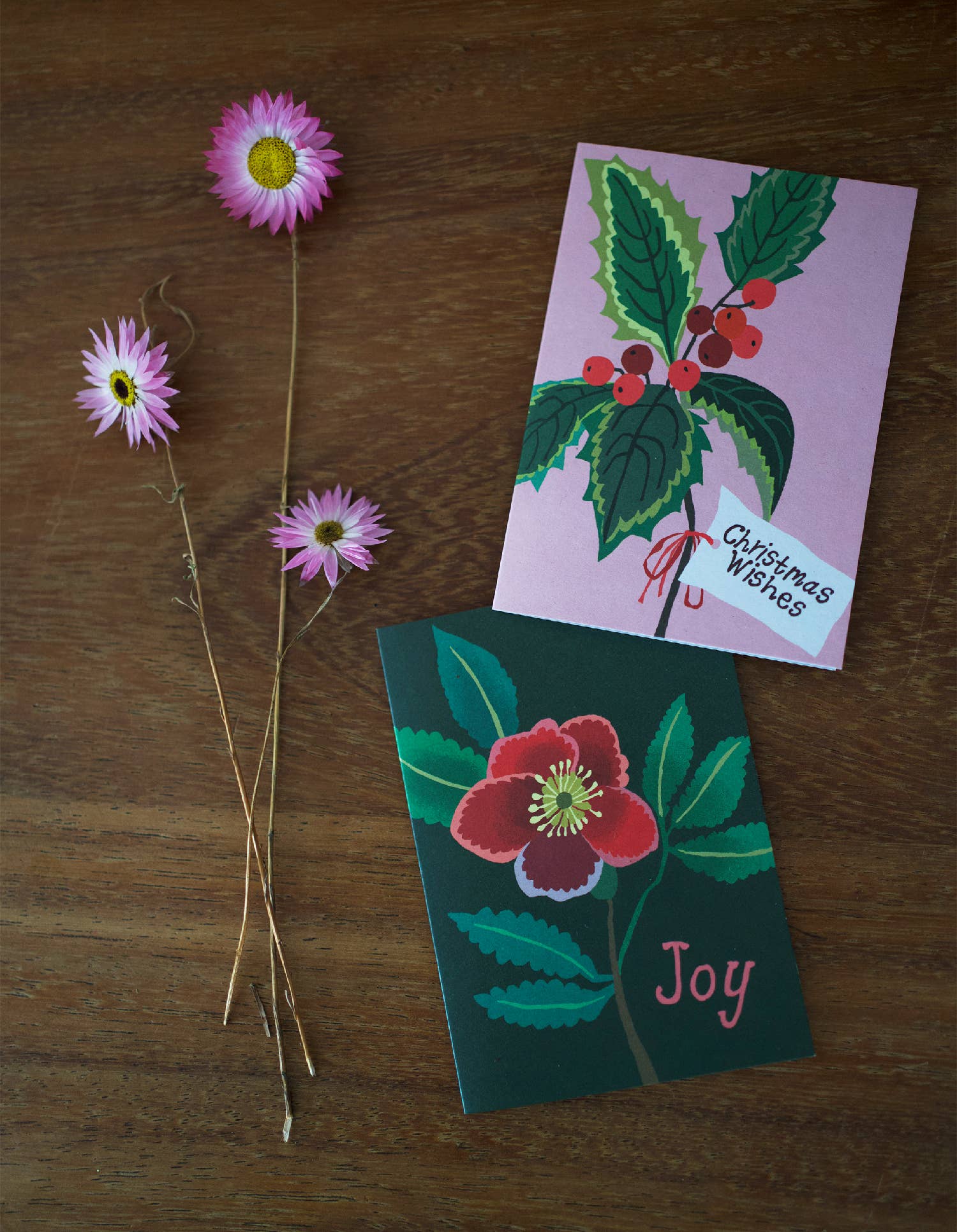 Christmas Mini Card Pack | Holly Sprig & Winter Rose