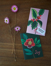 Christmas Mini Card Pack | Holly Sprig & Winter Rose
