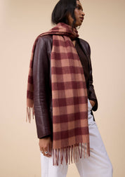 Lambswool Oversized Scarf in Fig Gingham