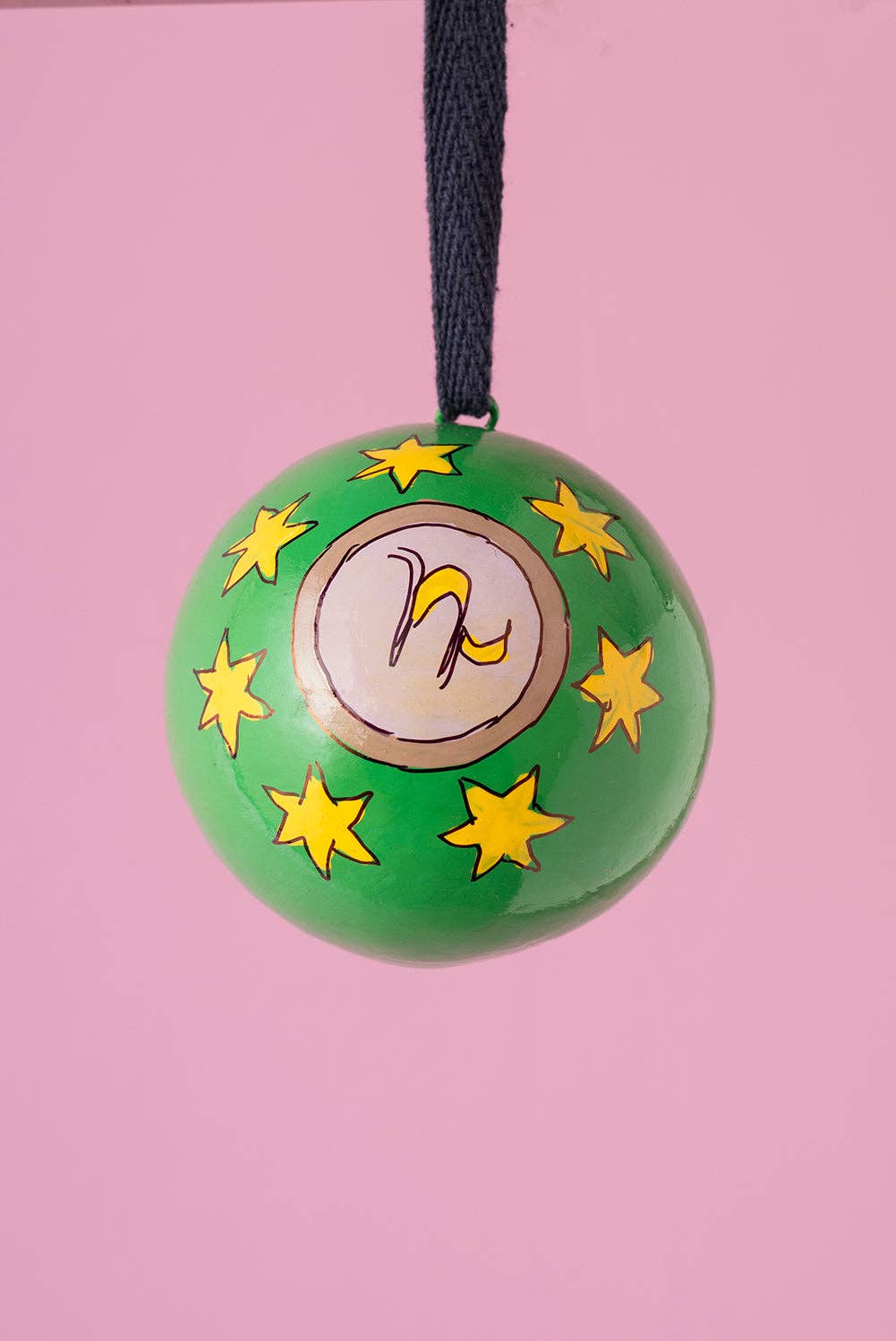 Capricorn zodiac papier mache bauble, further view