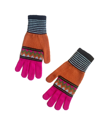 Zig Zag Gloves in Orange and Fuchsia