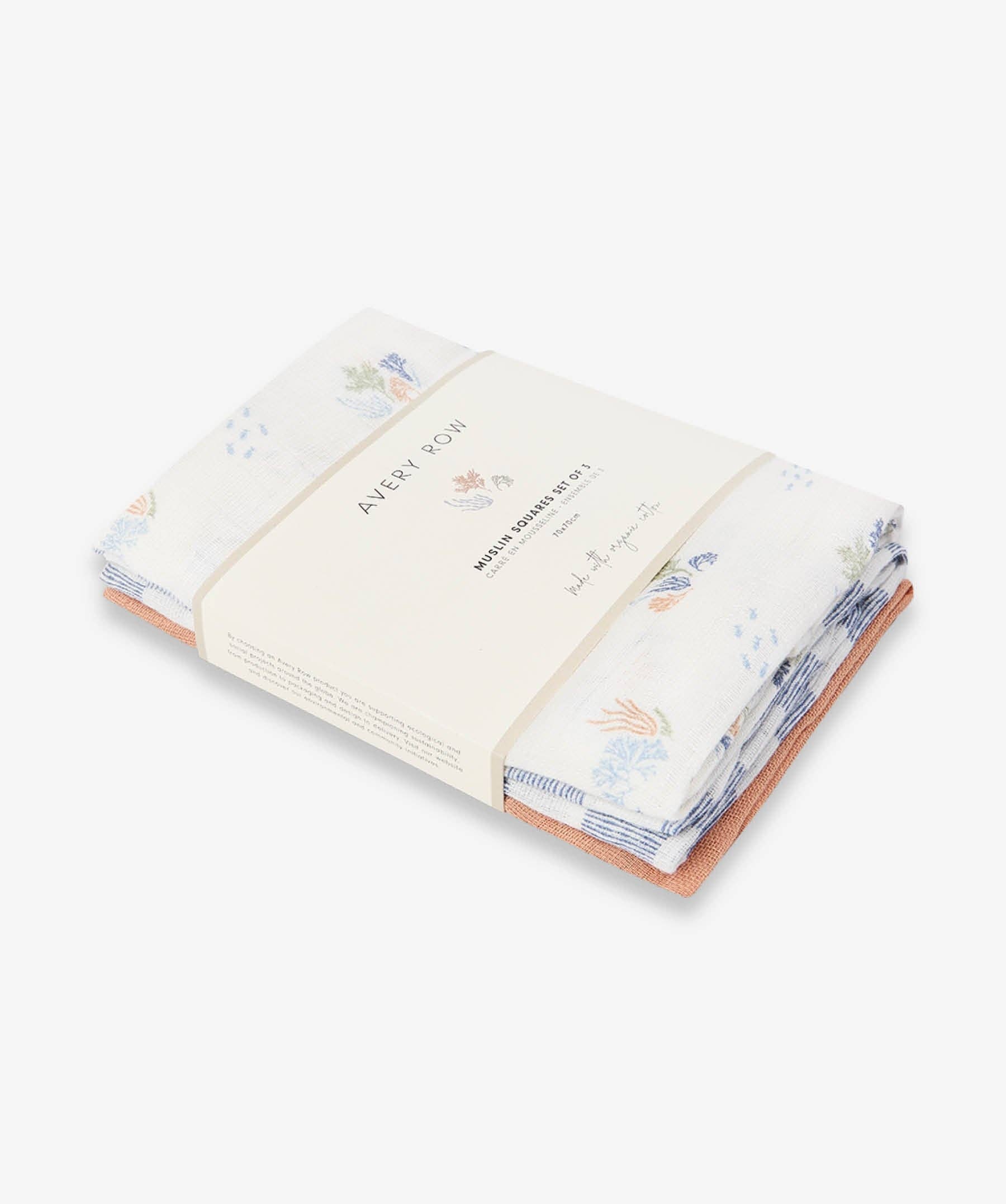 Organic Baby Muslins, set of 3 in Coastline, further view