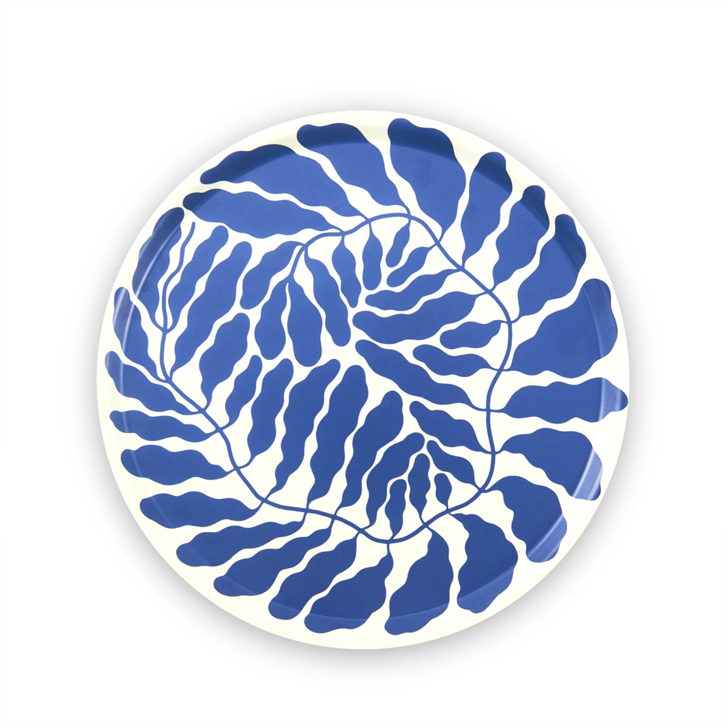decorative round tray with blue leaves details by Wrap illustration