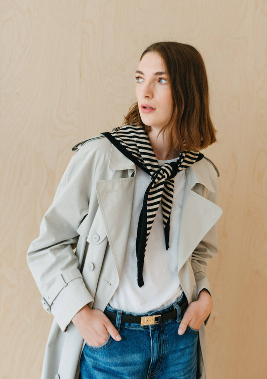 Merino Triangle Scarf | Black Stripe
