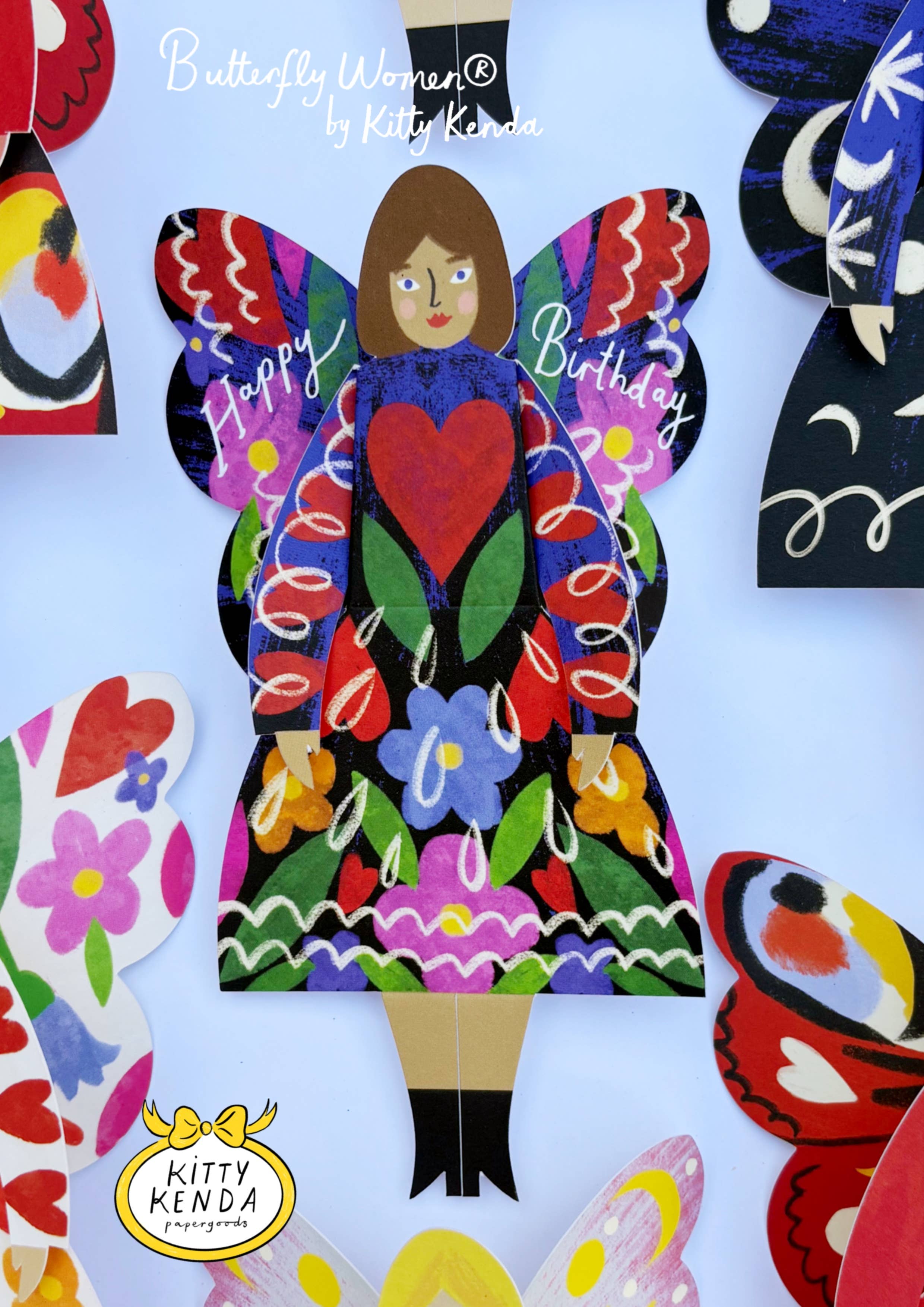 Butterfly Woman Sitting Happy birthday Greeting Card - Midnight Floral